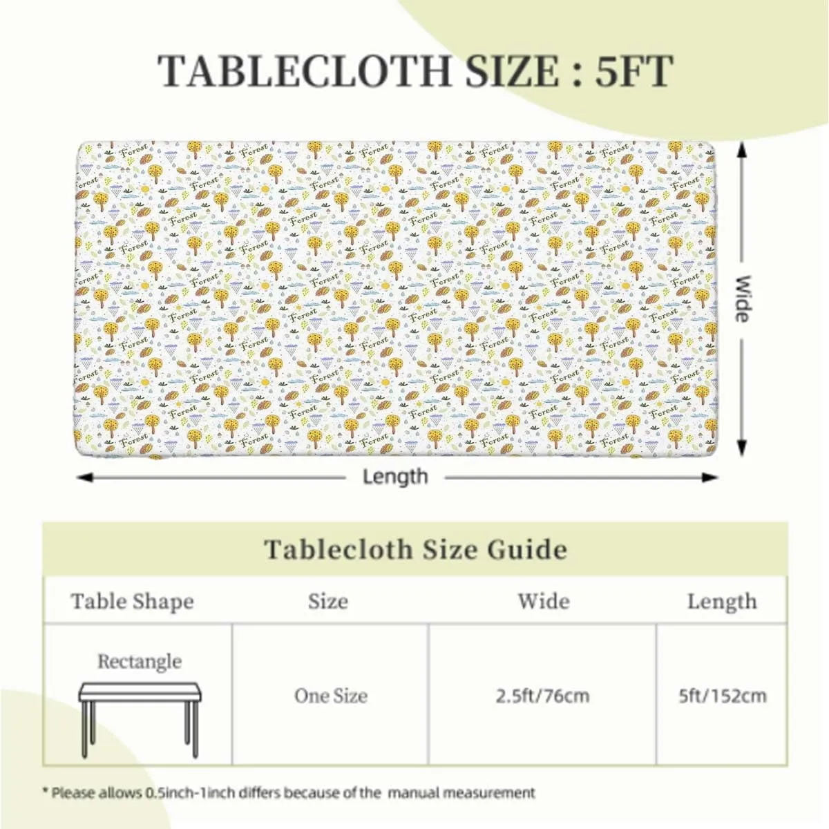 Orange Brown Rectangle Tablecloth, Woodland Forest Animals Trees Rectangle Table Cover for Outdoor Picnic Camping Parties Animals Fits up 5 Foot Tables