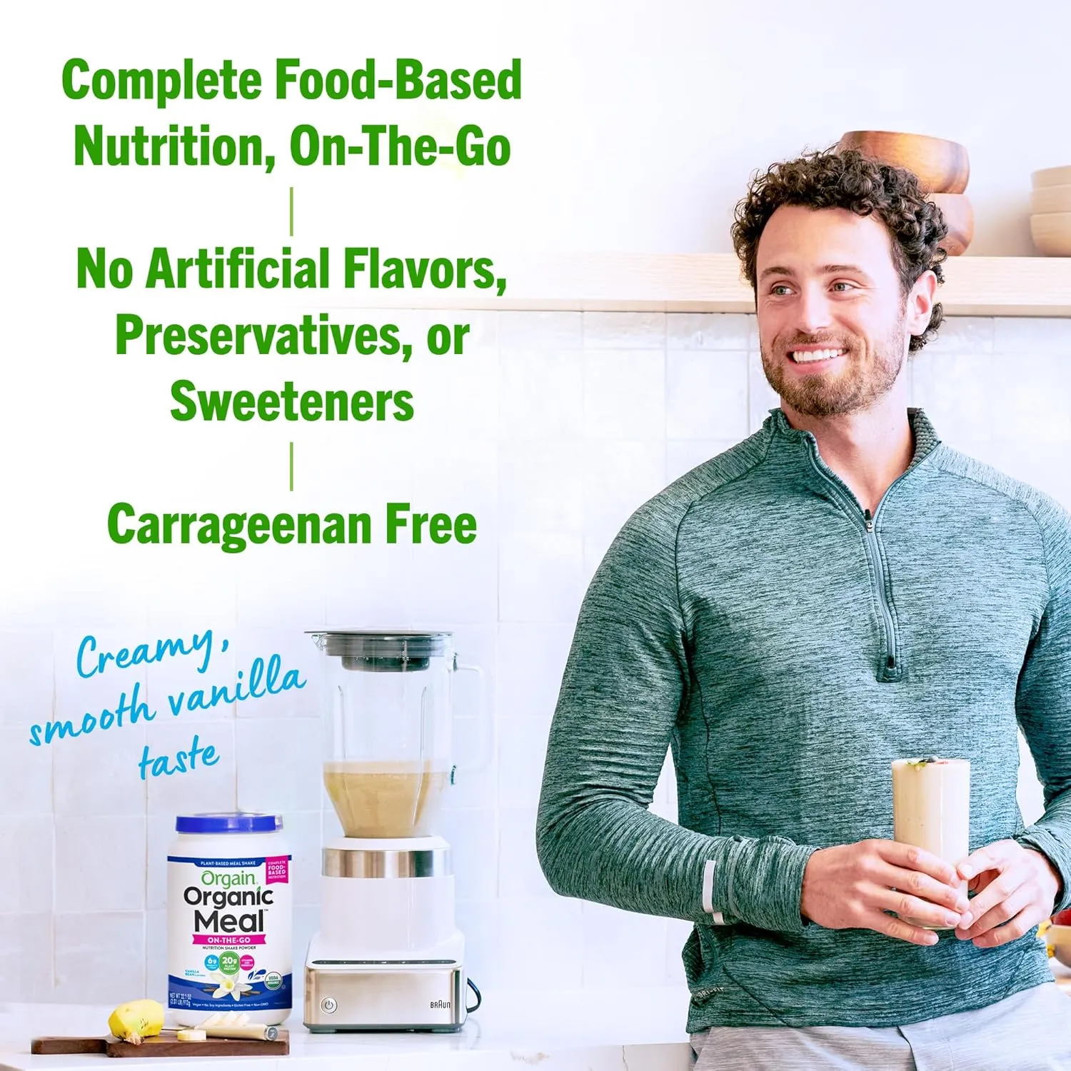 Orgain Organic Meal, Vegan Meal Replacement Protein Powder, Vanilla Bean - 20g Plant Based Protein, 6g Prebiotic Fiber, Fruits, Vegetables & Greens, Gluten Free, Shakes & Smoothies, 2.01lb