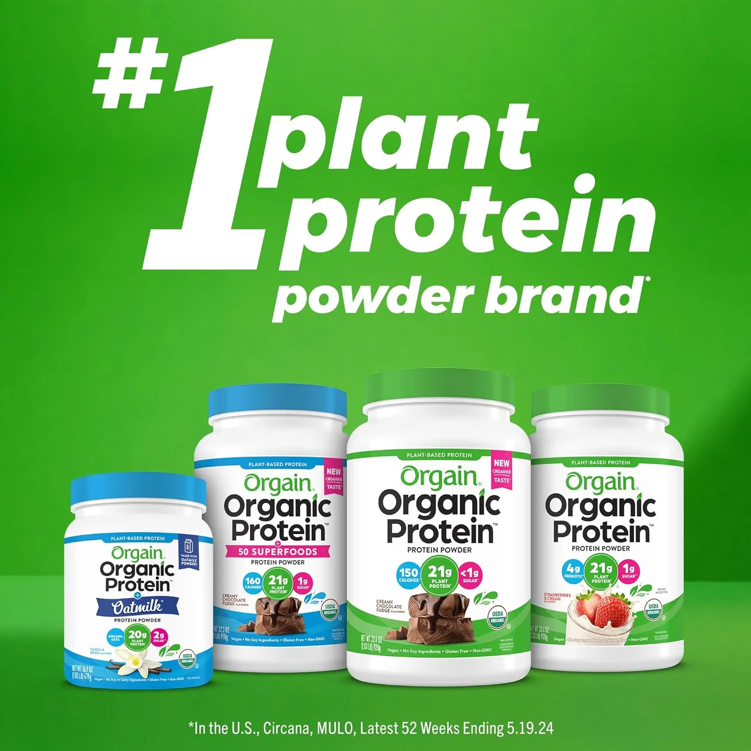 Orgain Organic Vegan Protein   50 Superfoods Powder, Creamy Chocolate Fudge - 21g Plant Based Protein, 9g Prebiotic Fiber, No Lactose, Gluten Free, No Added Sugar, 2.02 lb (Packaging May Vary)