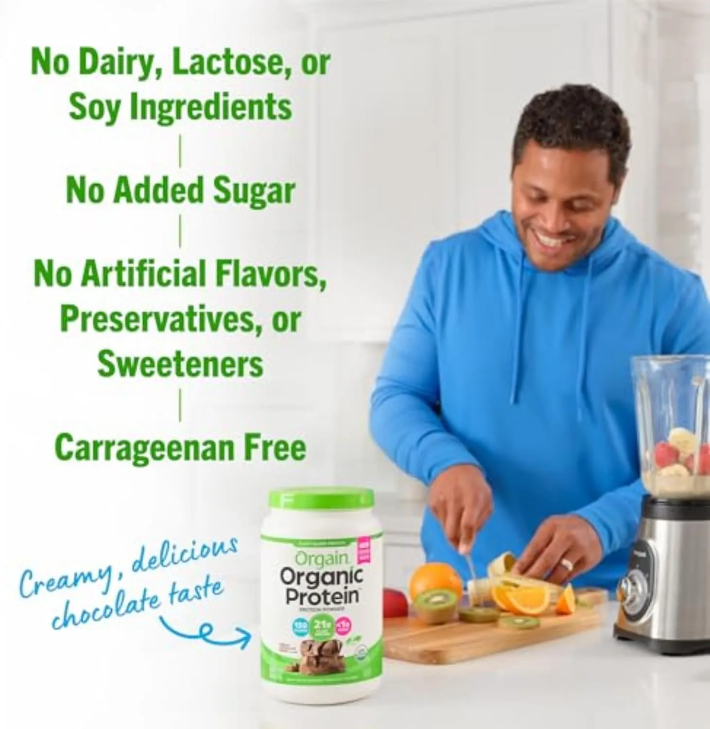 Orgain Organic Vegan Protein Powder, Creamy Chocolate Fudge - 21g Plant Protein, 6g Prebiotic Fiber, Low Net Carb, No Lactose Ingredients, No Added Sugar, Non-GMO, For Shakes & Smoothies, 2.03 lb