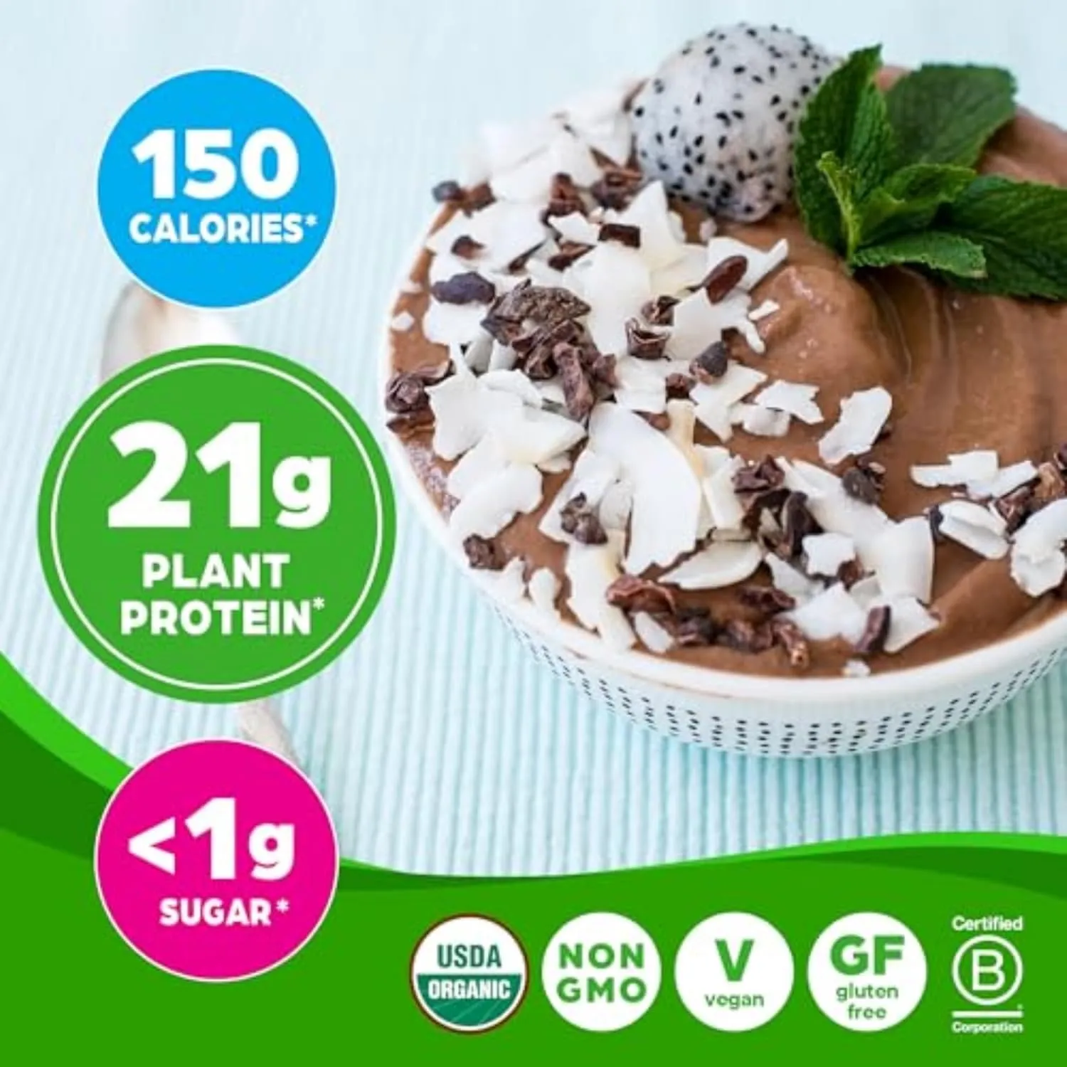 Orgain Organic Vegan Protein Powder, Creamy Chocolate Fudge - 21g Plant Protein, 6g Prebiotic Fiber, Low Net Carb, No Lactose Ingredients, No Added Sugar, Non-GMO, For Shakes & Smoothies, 2.03 lb