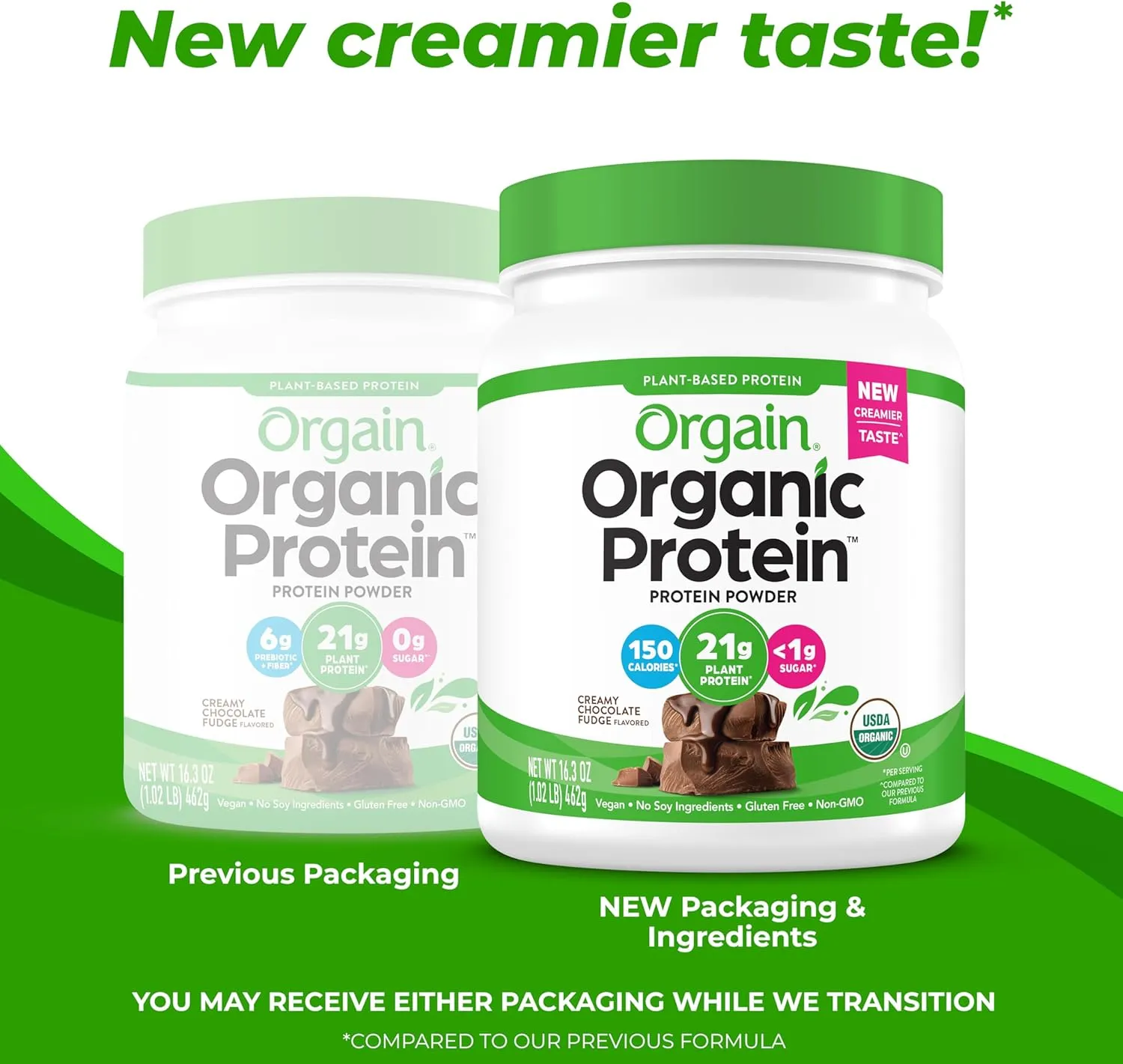 Orgain Organic Vegan Protein Powder, Creamy Chocolate Fudge - 21g Plant Protein, 7g Prebiotic Fiber, Low Net Carb, No Lactose Ingredients, No Added Sugar, Non-GMO, For Shakes & Smoothies, 1.02 lb