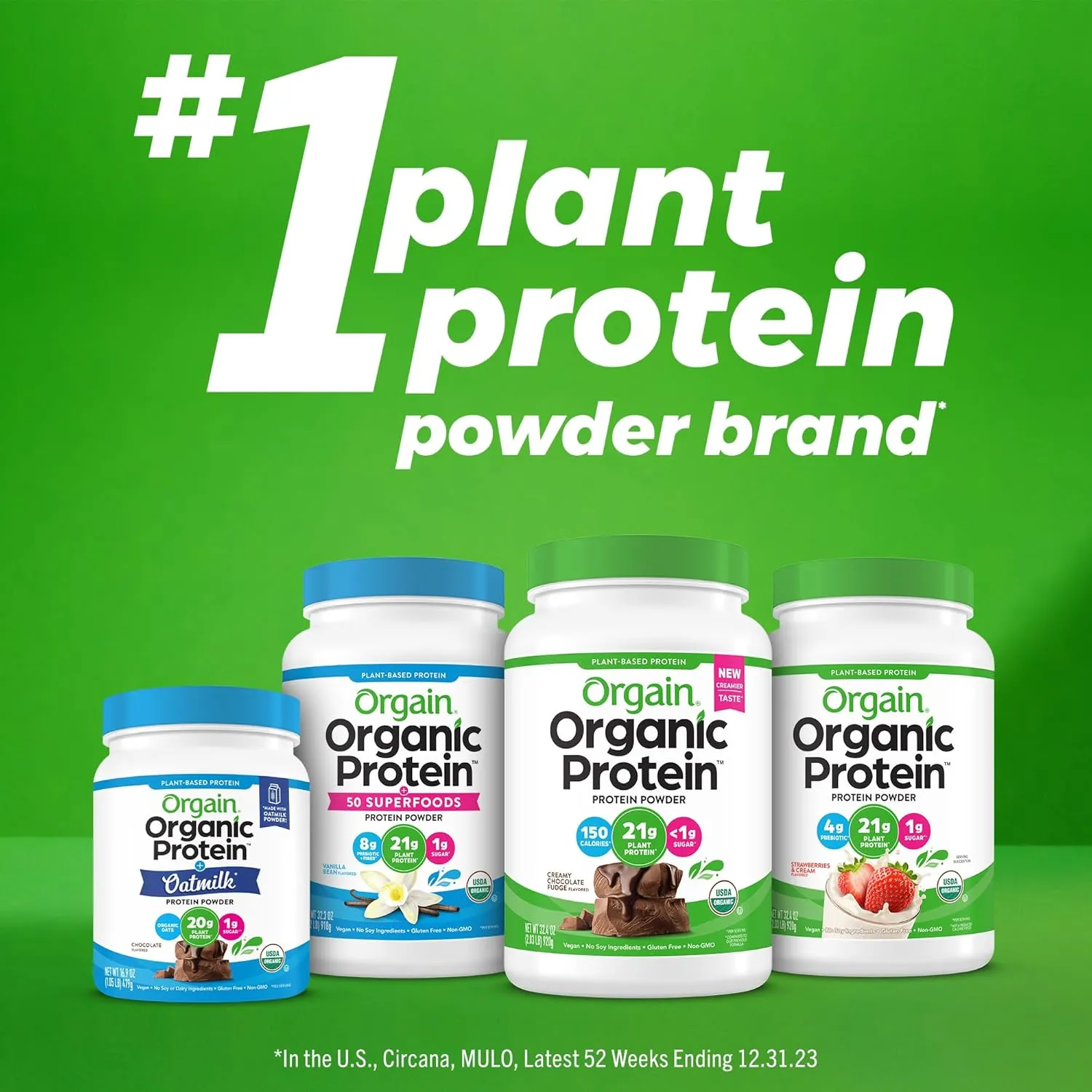 Orgain Organic Vegan Protein Powder, Creamy Chocolate Fudge - 21g Plant Protein, 7g Prebiotic Fiber, Low Net Carb, No Lactose Ingredients, No Added Sugar, Non-GMO, For Shakes & Smoothies, 1.02 lb