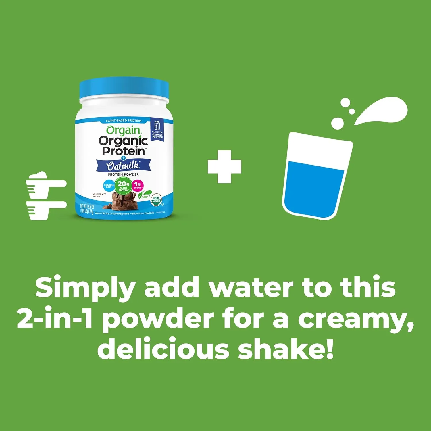 Orgain Organic Vegan Protein Powder   Oat Milk, Chocolate - 20g Plant Based Protein, Gluten Free, No Dairy, Soy or Lactose Ingredients, Low Sugar, Non-GMO, Kosher, For Shakes & Smoothies - 1.05lb