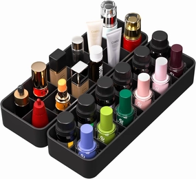 Organizer Holder for Lipstick Nail Polish: Lip Gloss Makeup Storage Drawer Organizers, Vanity Small Perfume Rack Plastic Tray Lipgloss Mascara Holders Stand Cosmetic Display Case 24 Spaces, Black