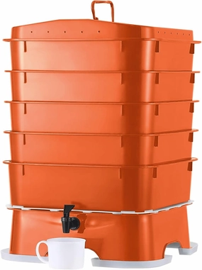 Original Vermihut ® Plus 5 – Tray Worm Composter -Terracotta,Sustainable Design for Both Indoor & Outdoor, Worm Compost Bin for Vermicomposting Starter, Recycling Food Wastes to Save Our Planet