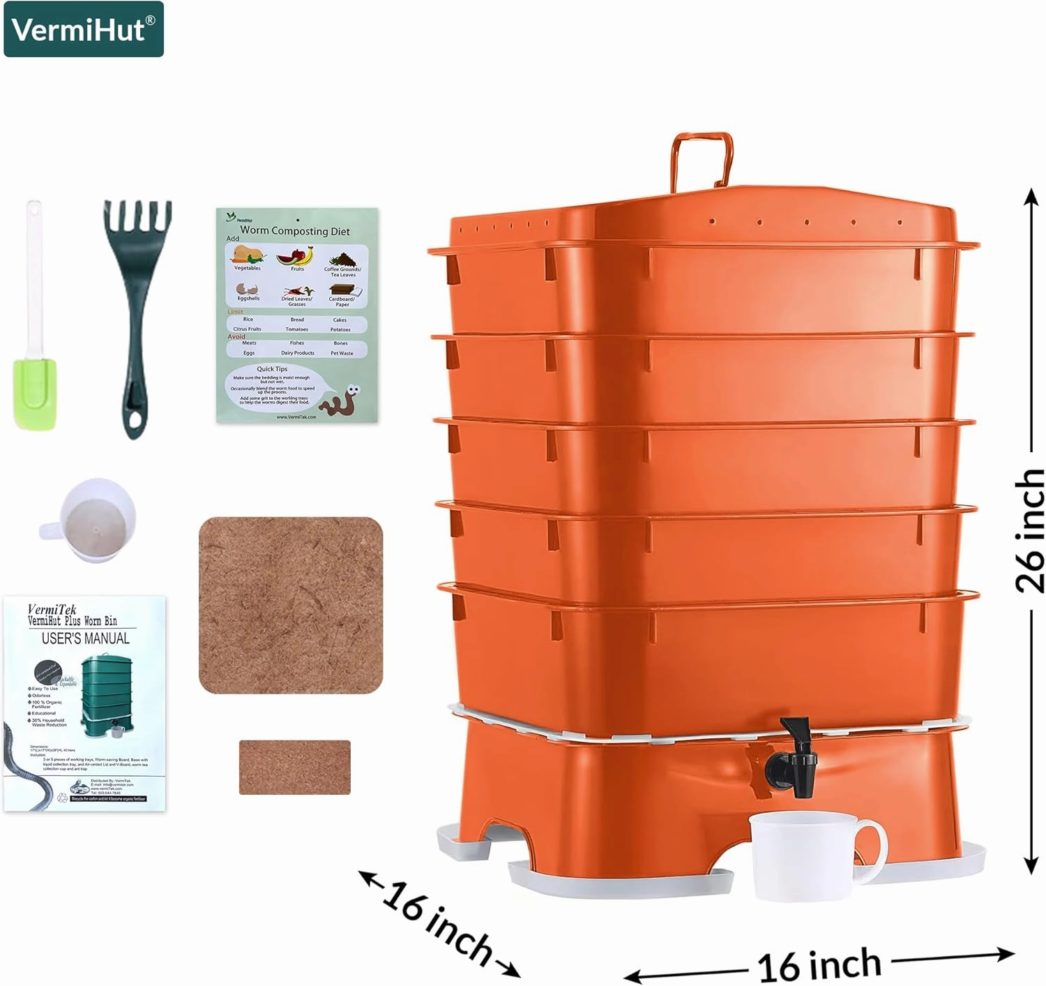 Original Vermihut ® Plus 5 – Tray Worm Composter -Terracotta,Sustainable Design for Both Indoor & Outdoor, Worm Compost Bin for Vermicomposting Starter, Recycling Food Wastes to Save Our Planet