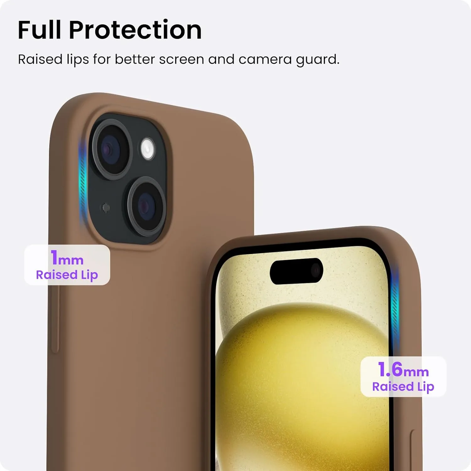 ORNARTO Compatible with iPhone 15 Plus Case 6.7", Slim Liquid Silicone 3 Layers Full Covered Soft Gel Rubber Cover Protective Phone Case with Anti-Scratch Microfiber Lining-Brown