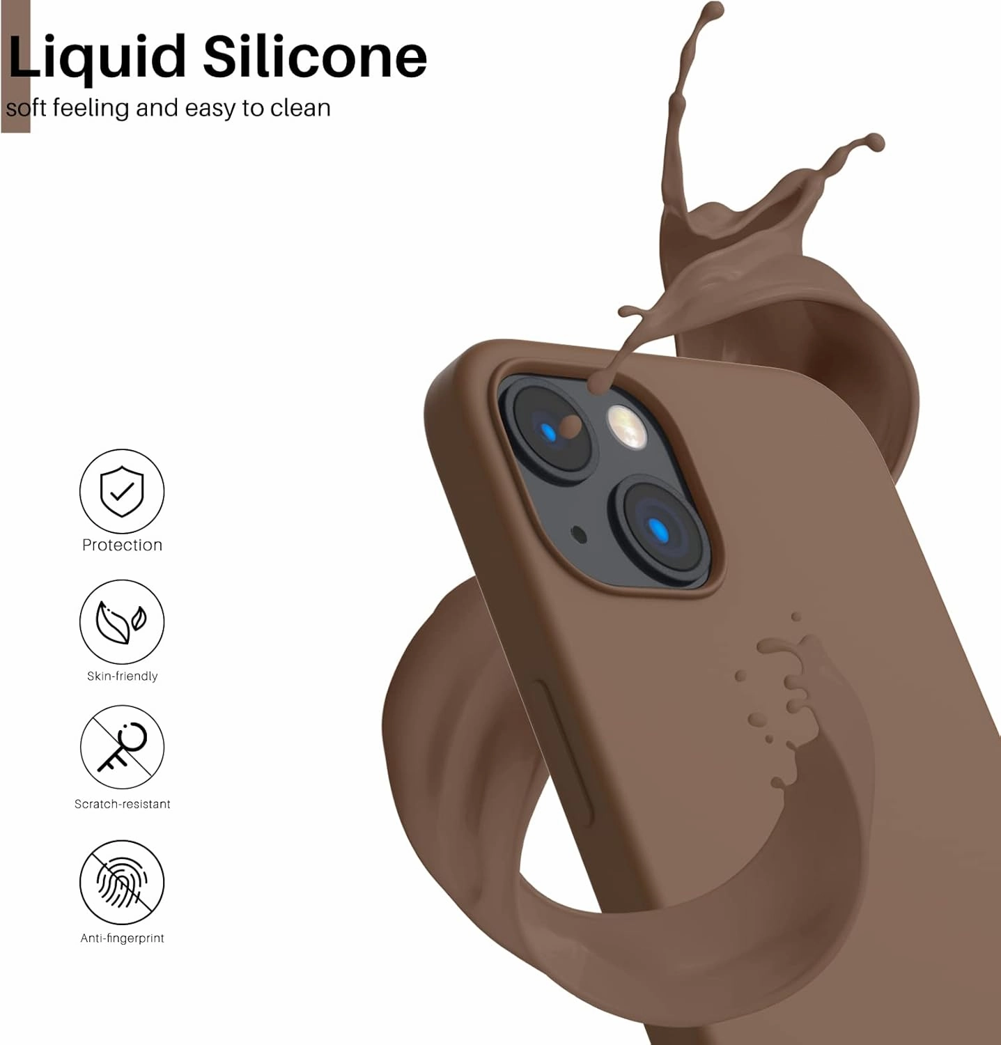 ORNARTO Compatible with iPhone 13 Case 6.1, Slim Liquid Silicone 3 Layers Full Covered Soft Gel Rubber Case Cover 6.1 inch-Brown