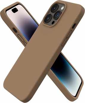 ORNARTO Compatible with iPhone 14 Pro Max Case 6.7, Slim Liquid Silicone 3 Layers Full Covered Soft Gel Rubber Phone Case Protective Cover with Microfiber Lining 6.7 inch-Brown