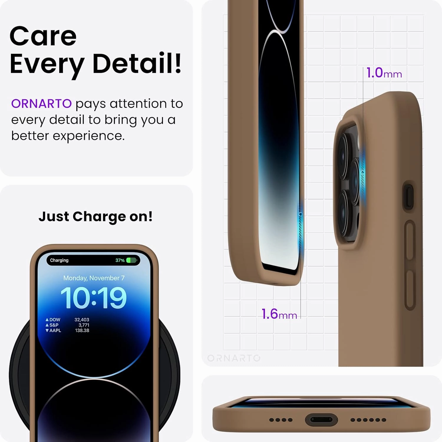 ORNARTO Compatible with iPhone 14 Pro Max Case 6.7, Slim Liquid Silicone 3 Layers Full Covered Soft Gel Rubber Phone Case Protective Cover with Microfiber Lining 6.7 inch-Brown