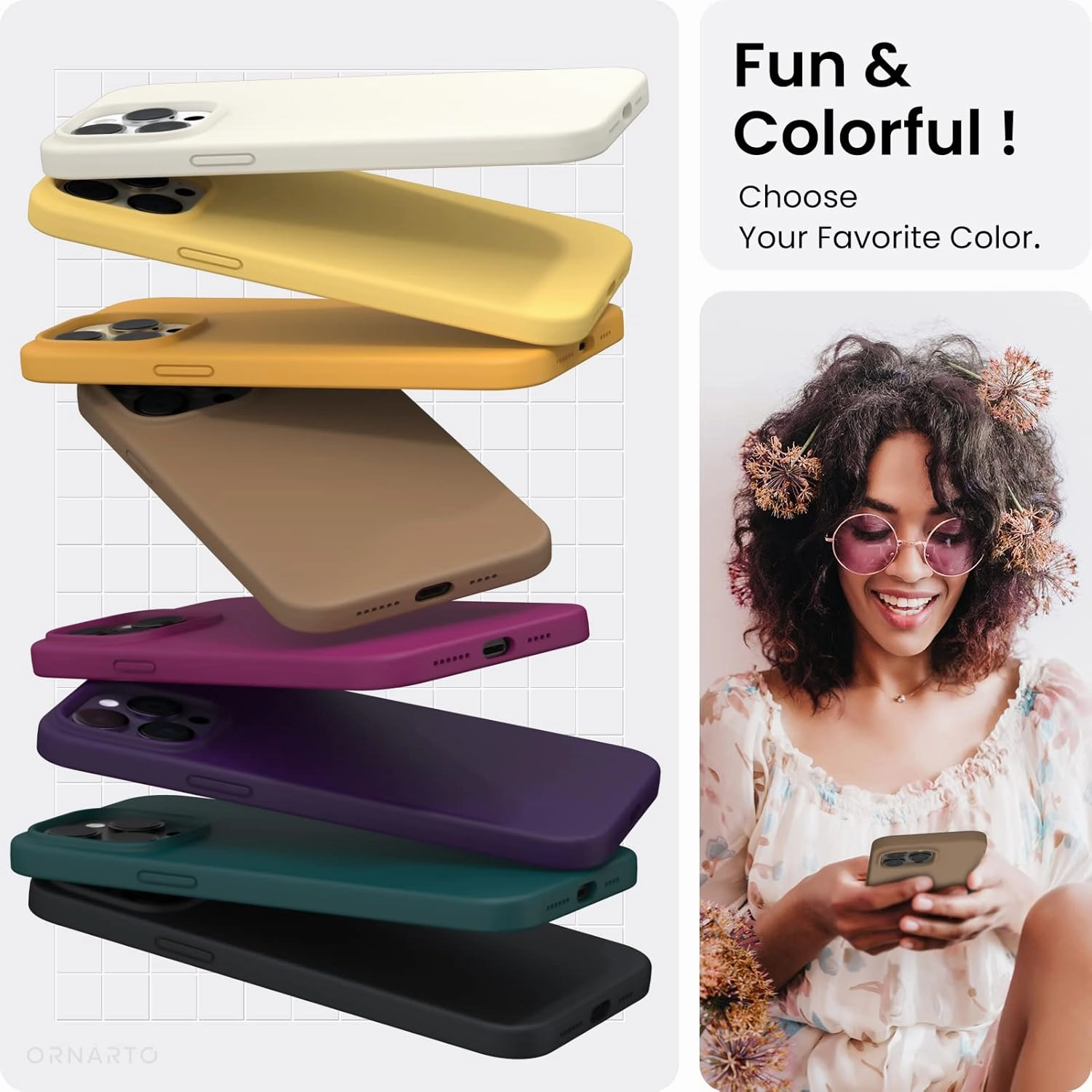 ORNARTO Compatible with iPhone 14 Pro Max Case 6.7, Slim Liquid Silicone 3 Layers Full Covered Soft Gel Rubber Phone Case Protective Cover with Microfiber Lining 6.7 inch-Brown