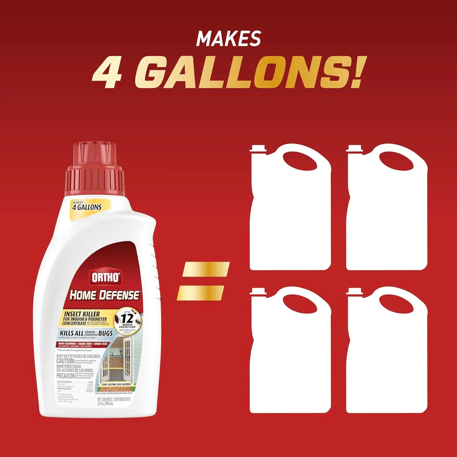 Ortho Home Defense Insect Killer for Indoor and Perimeter Concentrate, Kills Ants, Cockroaches and Spiders, 32 oz.