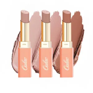 Oulac Nude Satin Lipstick Set - Matte Lip Base, Full Coverage Lip Color, Satin Matte Finish, Cream Texture, Hydrating, Infused with Hyaluronic Acid, 4g*3(01 02 05)