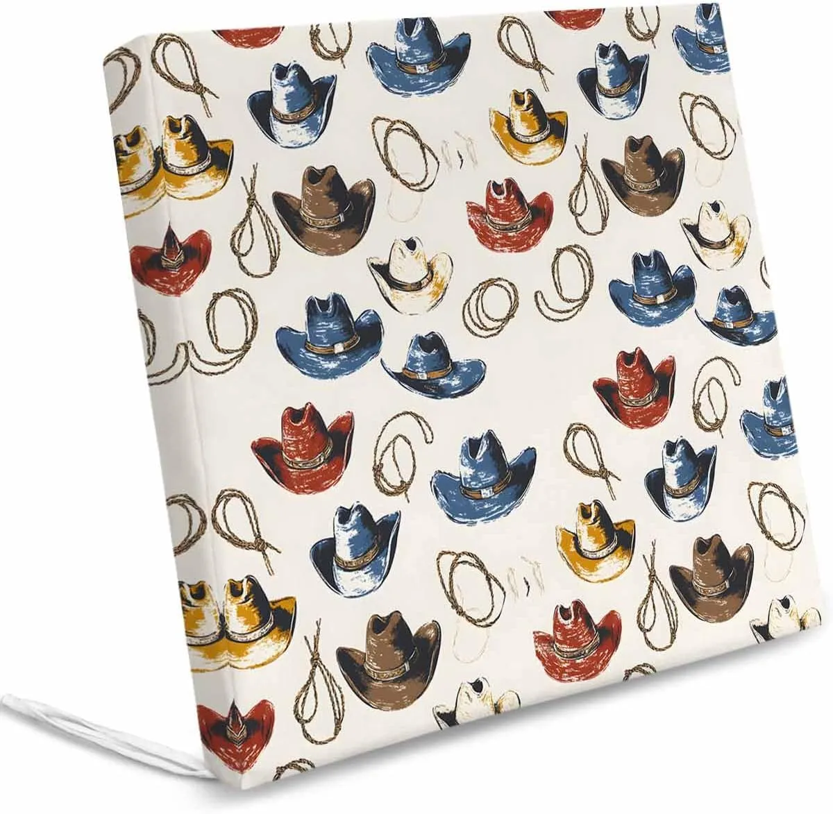 Outdoor Waterproof Cushion Covers Blue Brown Red Hat Replacement Stretch Seat Slipcover for Patio, Retro Country Western Cowboy Chair Couch Sofa Covers Furniture Protector Set of 2,22x20IN
