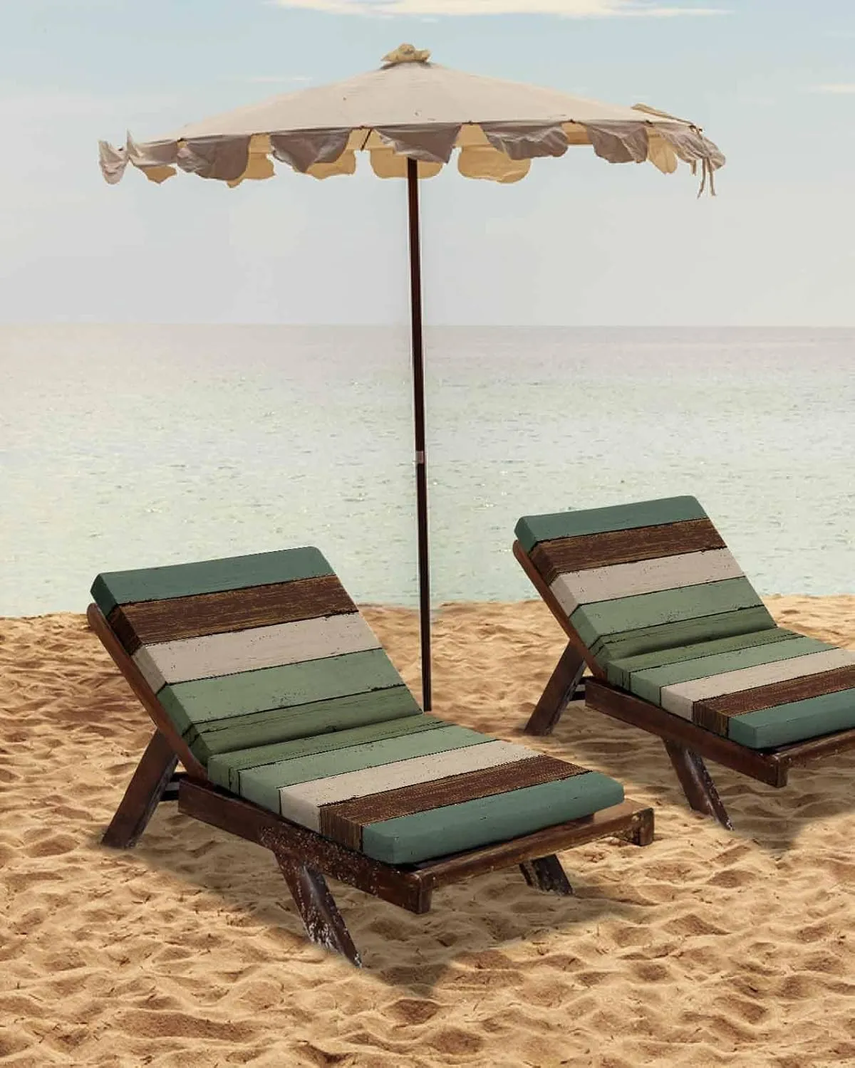 Outdoor Waterproof Cushion Covers Farmhouse Wood Planks Replacement Stretch Seat Slipcover for Patio, Green Brown Wood Grain Chair Couch Sofa Covers Furniture Protector Set of 2,22x22IN