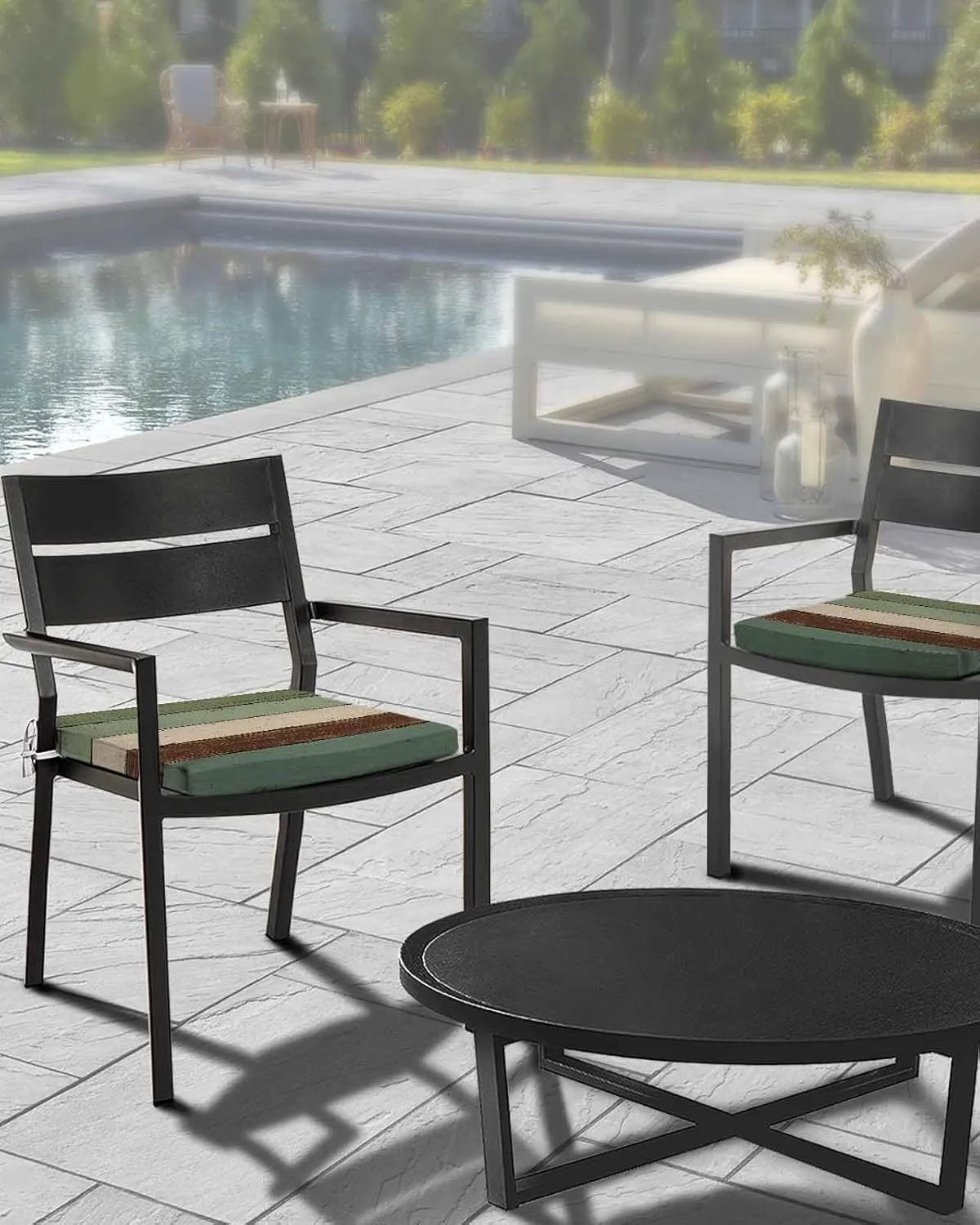 Outdoor Waterproof Cushion Covers Farmhouse Wood Planks Replacement Stretch Seat Slipcover for Patio, Green Brown Wood Grain Chair Couch Sofa Covers Furniture Protector Set of 2,22x22IN