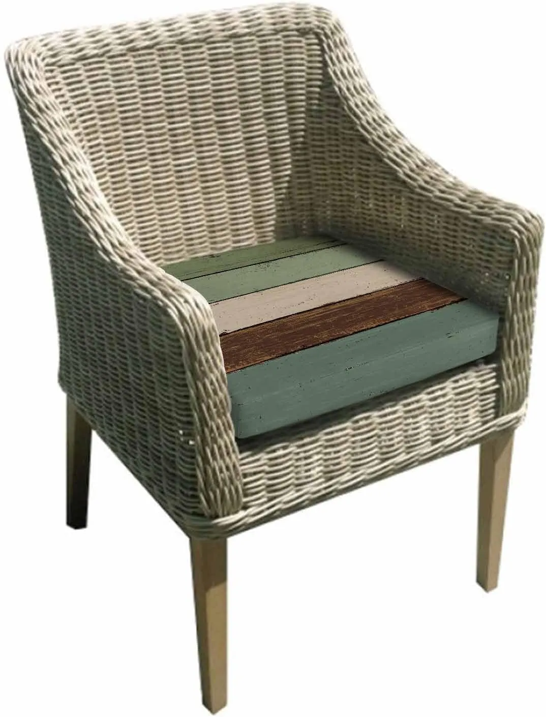 Outdoor Waterproof Cushion Covers Farmhouse Wood Planks Replacement Stretch Seat Slipcover for Patio, Green Brown Wood Grain Chair Couch Sofa Covers Furniture Protector Set of 2,22x22IN