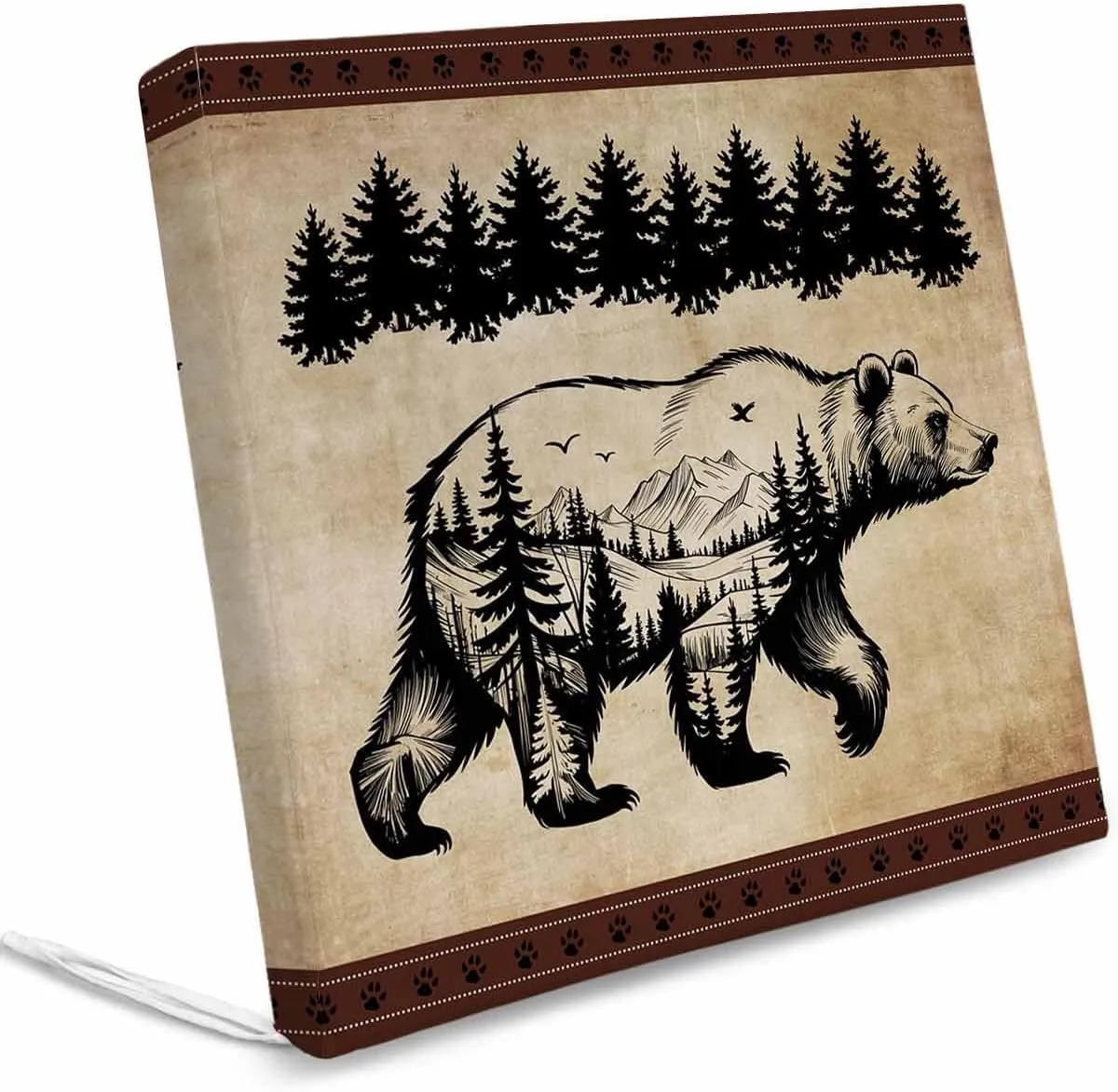 Outdoor Waterproof Cushion Covers Forest Landscape Bear Replacement Stretch Seat Slipcover for Patio, Brown Black Stripe Tree Chair Couch Sofa Covers Furniture Protector Set of 2,22x20IN