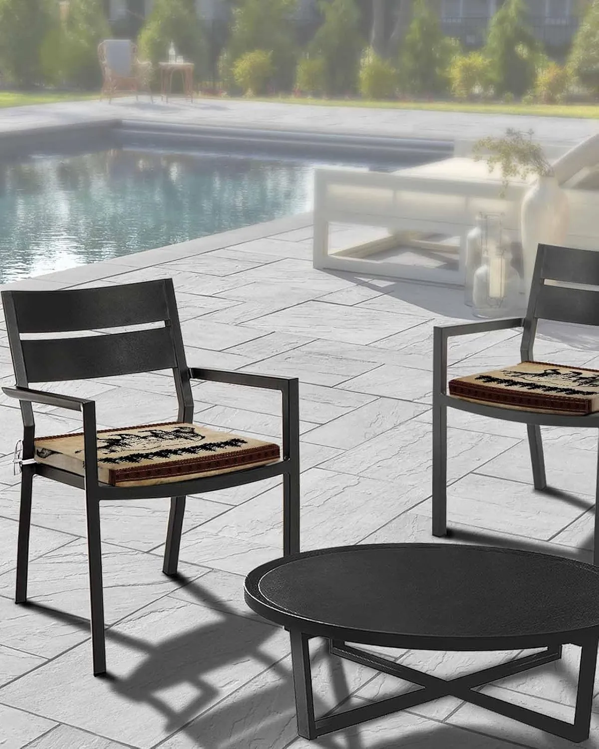 Outdoor Waterproof Cushion Covers Forest Landscape Bear Replacement Stretch Seat Slipcover for Patio, Brown Black Stripe Tree Chair Couch Sofa Covers Furniture Protector Set of 2,22x20IN