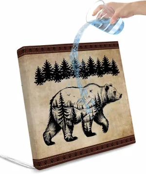 Outdoor Waterproof Cushion Covers Forest Landscape Bear Replacement Stretch Seat Slipcover for Patio, Brown Black Stripe Tree Chair Couch Sofa Covers Furniture Protector Set of 2,22x20IN