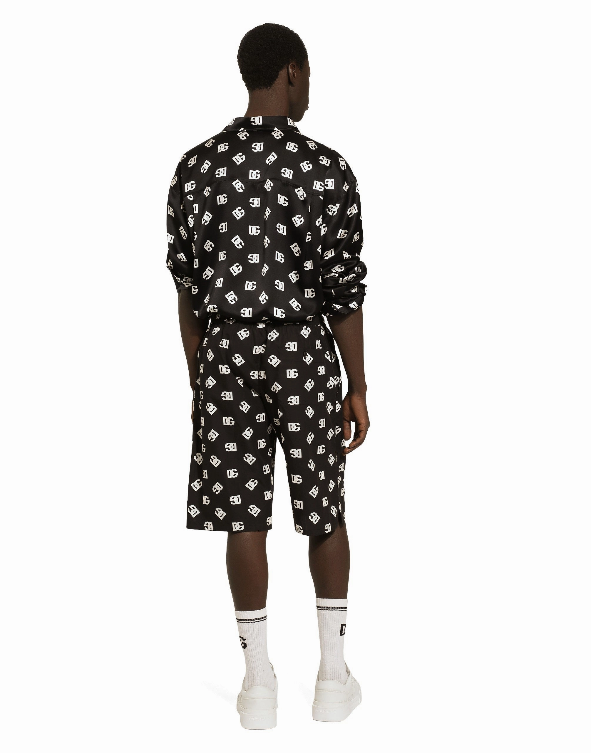 Oversize silk shirt with DG Monogram print