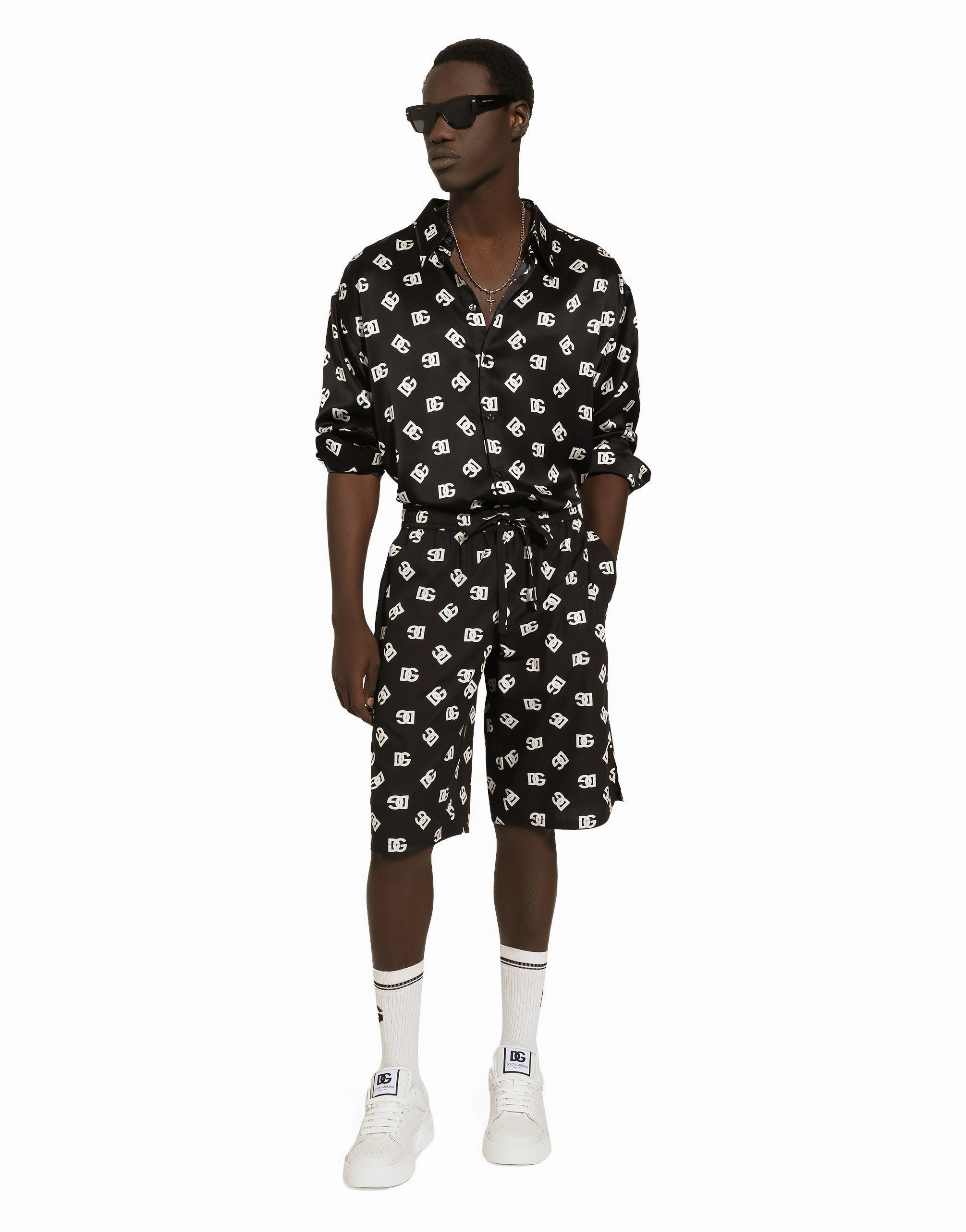 Oversize silk shirt with DG Monogram print