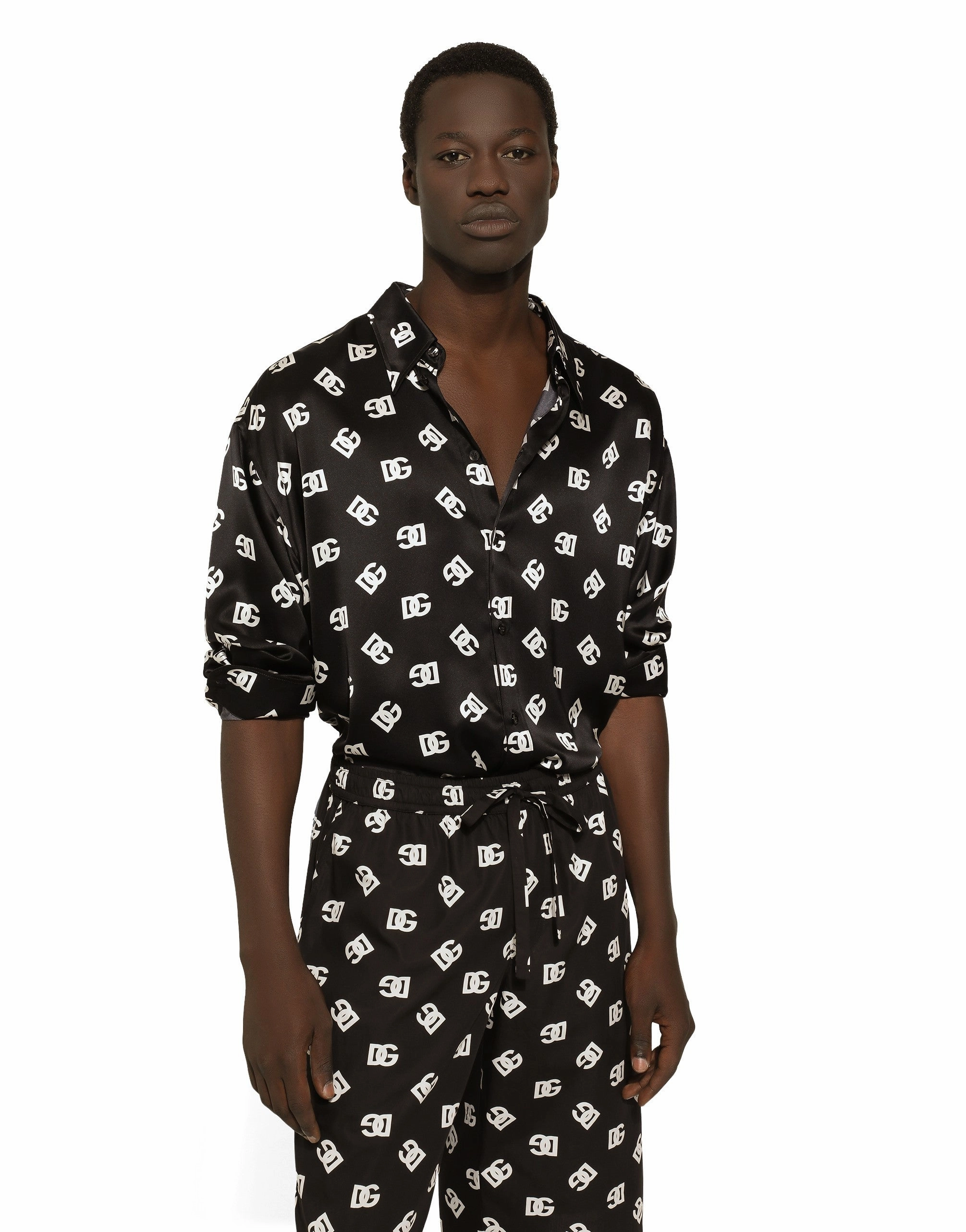 Oversize silk shirt with DG Monogram print