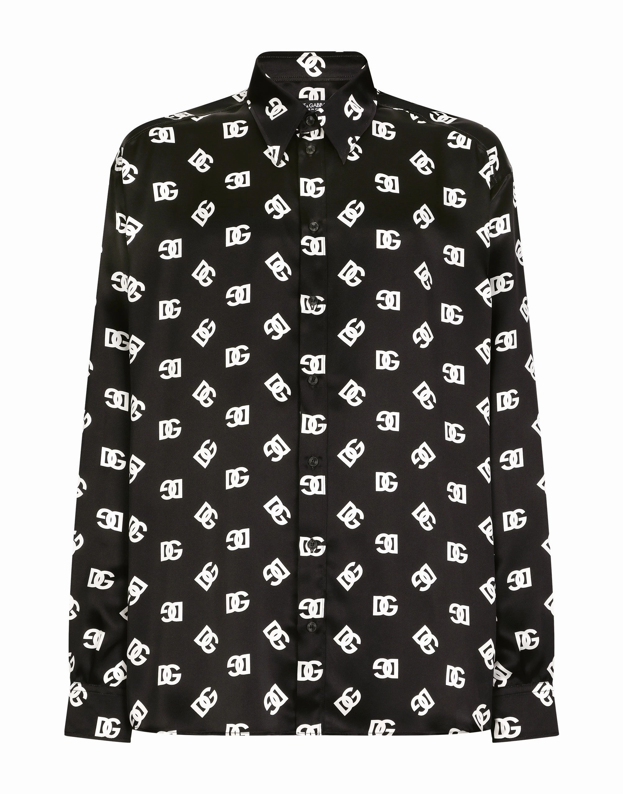 Oversize silk shirt with DG Monogram print