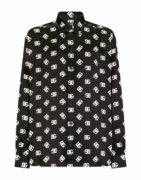 Oversize silk shirt with DG Monogram print