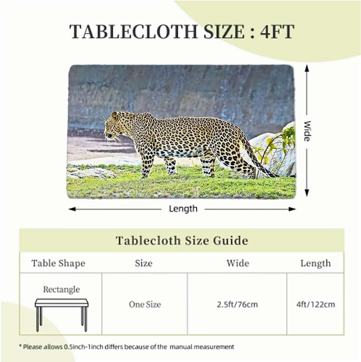 Pale Brown Fitted Tablecloth Leopard Panther Drinking Picnic Fitted Tablecloth Rectangle Table Cover Animal Decor Fits up 4 Foot Tables