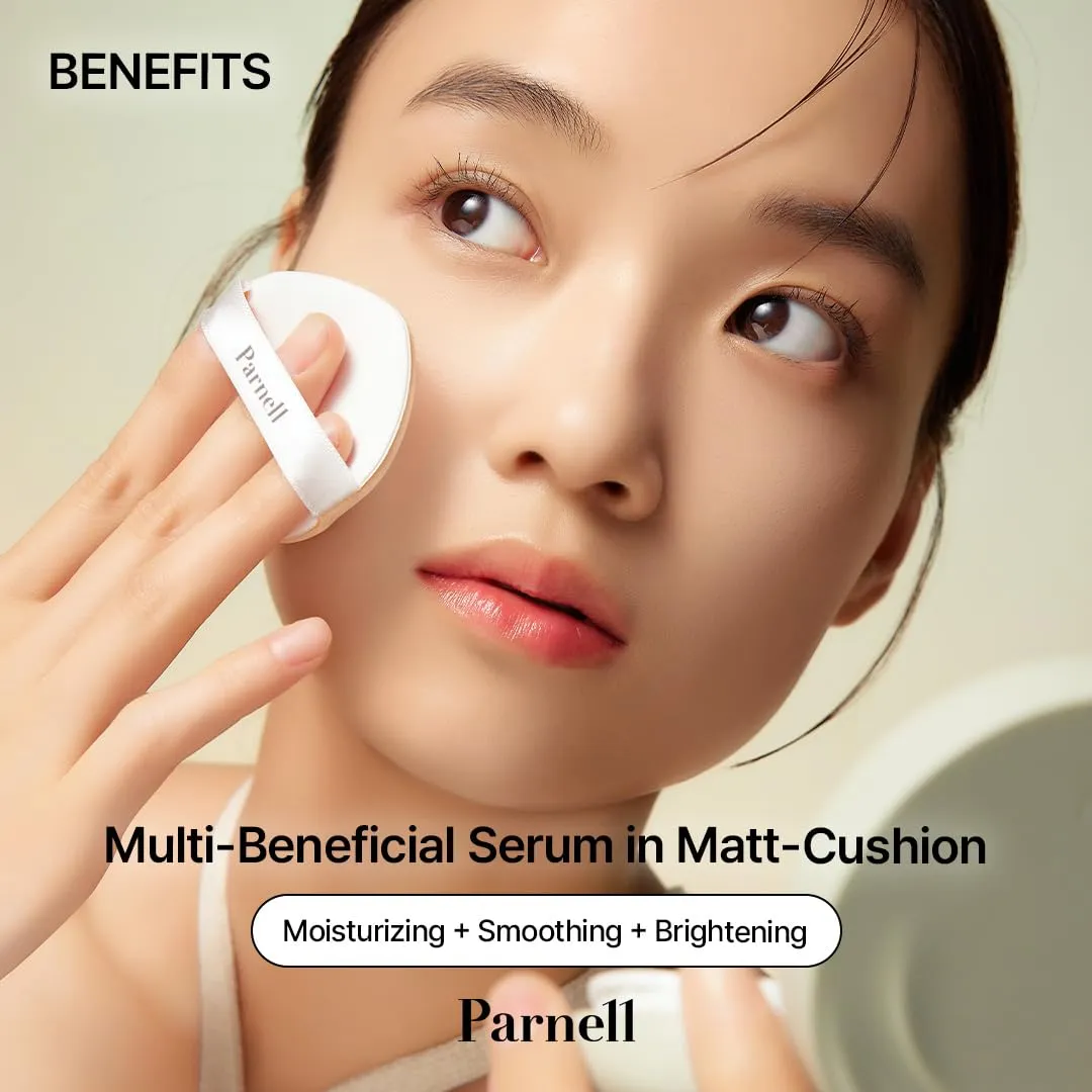 Parnell Cicamanu Serum In Matte Cushion 15g (#23 Natural beige) | Lightweight, Long-Lasting Matte Foundation with Skincare Benefits for Smooth, Flawless Skin | K-Beauty