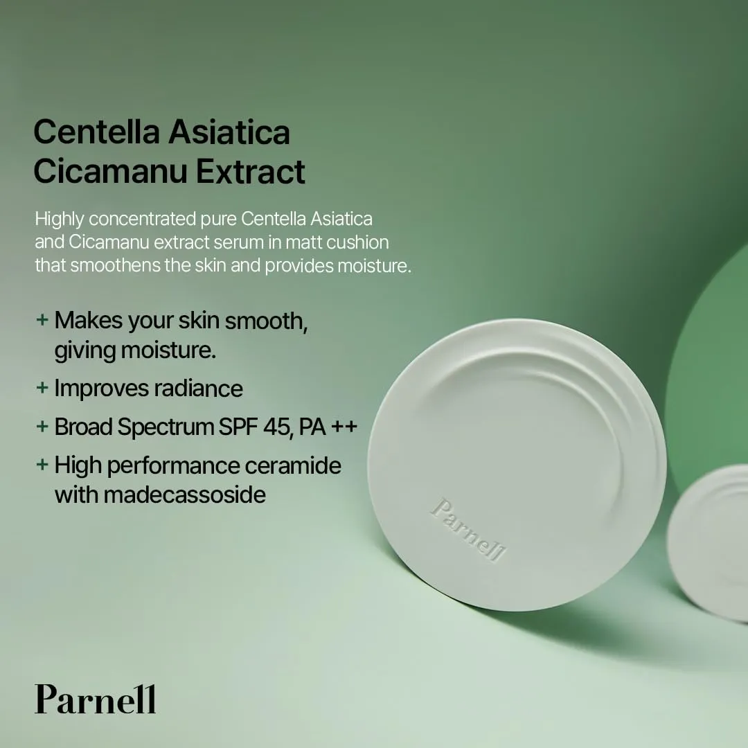 Parnell Cicamanu Serum In Matte Cushion 15g (#23 Natural beige) | Lightweight, Long-Lasting Matte Foundation with Skincare Benefits for Smooth, Flawless Skin | K-Beauty