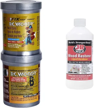 PC-Woody Wood Repair Epoxy Paste and J-B Weld Wood Restore Liquid Hardener