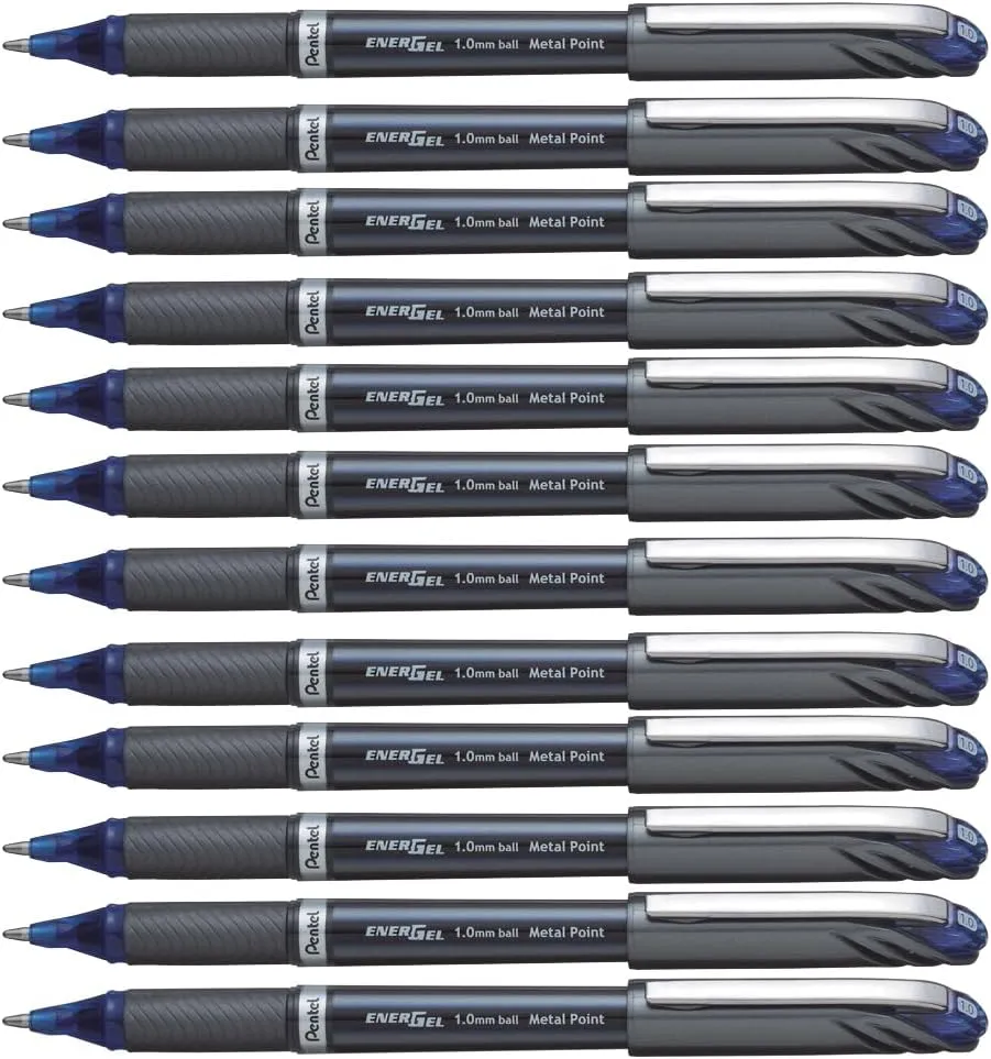 Pentel EnerGel NV Liquid Gel Pen, (1.0mm) Metal Tip, Bold Line Capped, Blue Ink