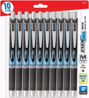 Pentel EnerGel RTX Retractable Premium Liquid Gel Pen, (0.7mm) Needle Tip, Ultra Smooth, Medium Line, Black Ink 10 Pack
