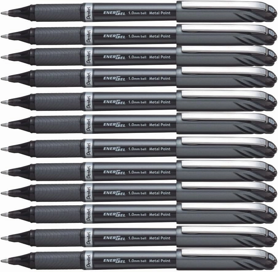 Pentel BL30A EnerGel NV Liquid Gel Pen, 1mm, Black Barrel, Black Ink, Dozen
