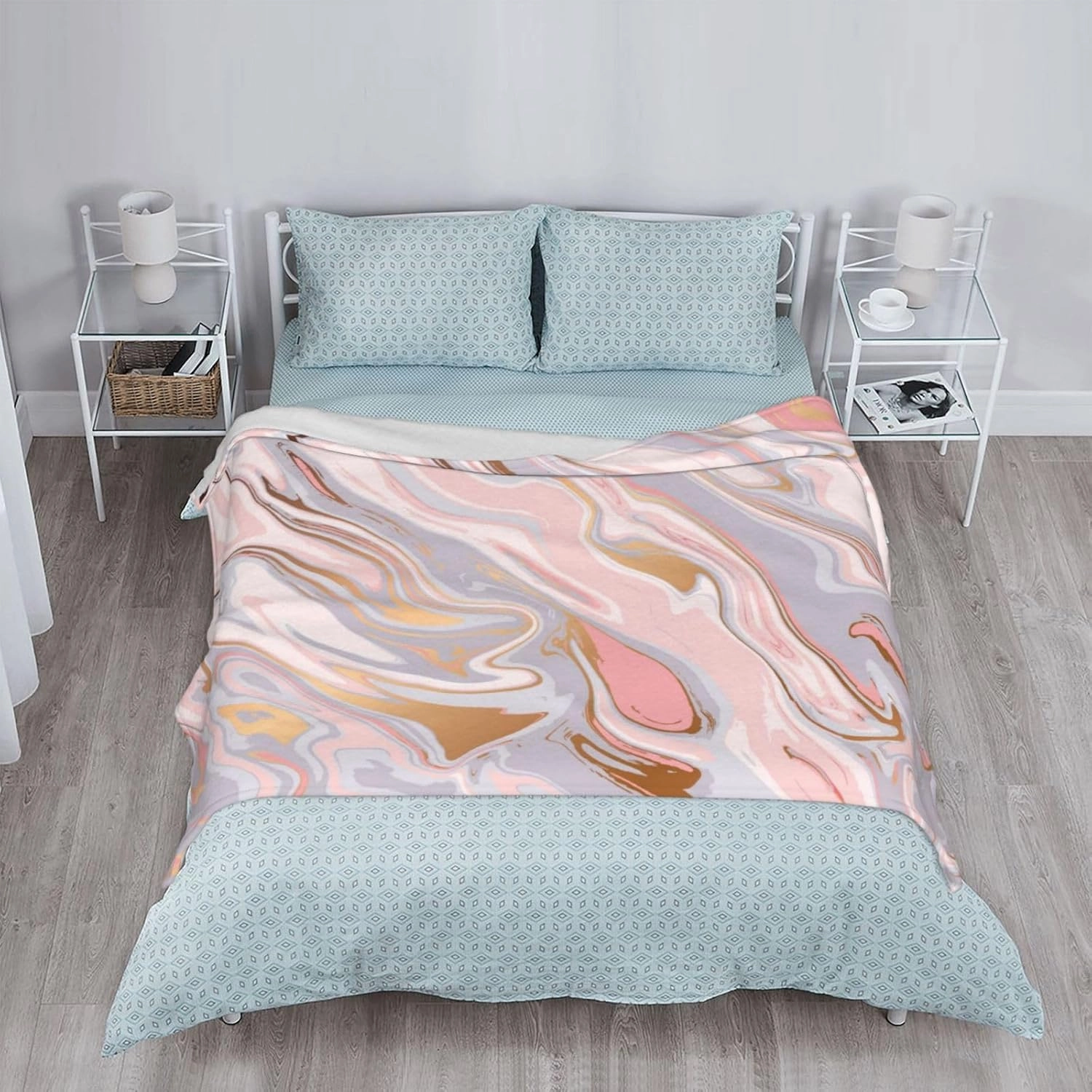 Perinsto Liquid Marble Texture Throw Blanket Ultra Soft Warm All Season Decorative Fleece Blankets for Bed Chair Car Sofa Couch Bedroom 50"X40"