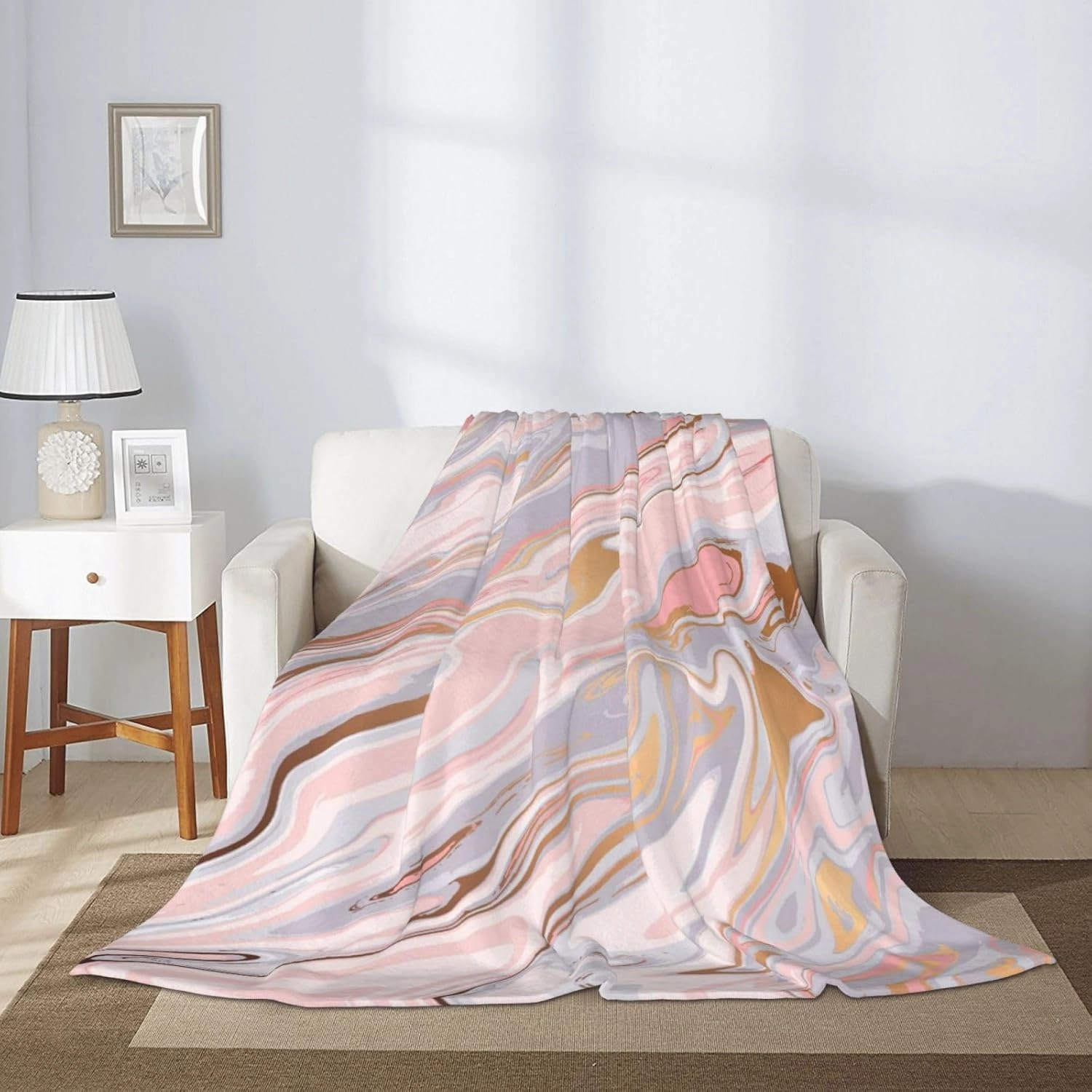 Perinsto Liquid Marble Texture Throw Blanket Ultra Soft Warm All Season Decorative Fleece Blankets for Bed Chair Car Sofa Couch Bedroom 50"X40"