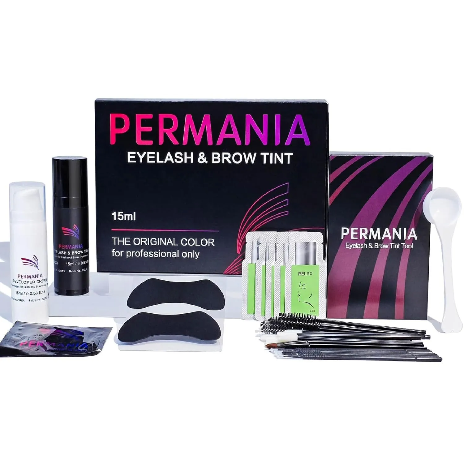 PERMANIA Lash Color Kit, Natural Black 15 ml for Lashes and Brows with Detailed Instruction Eyebrow Color for Beginners, Salon Grade