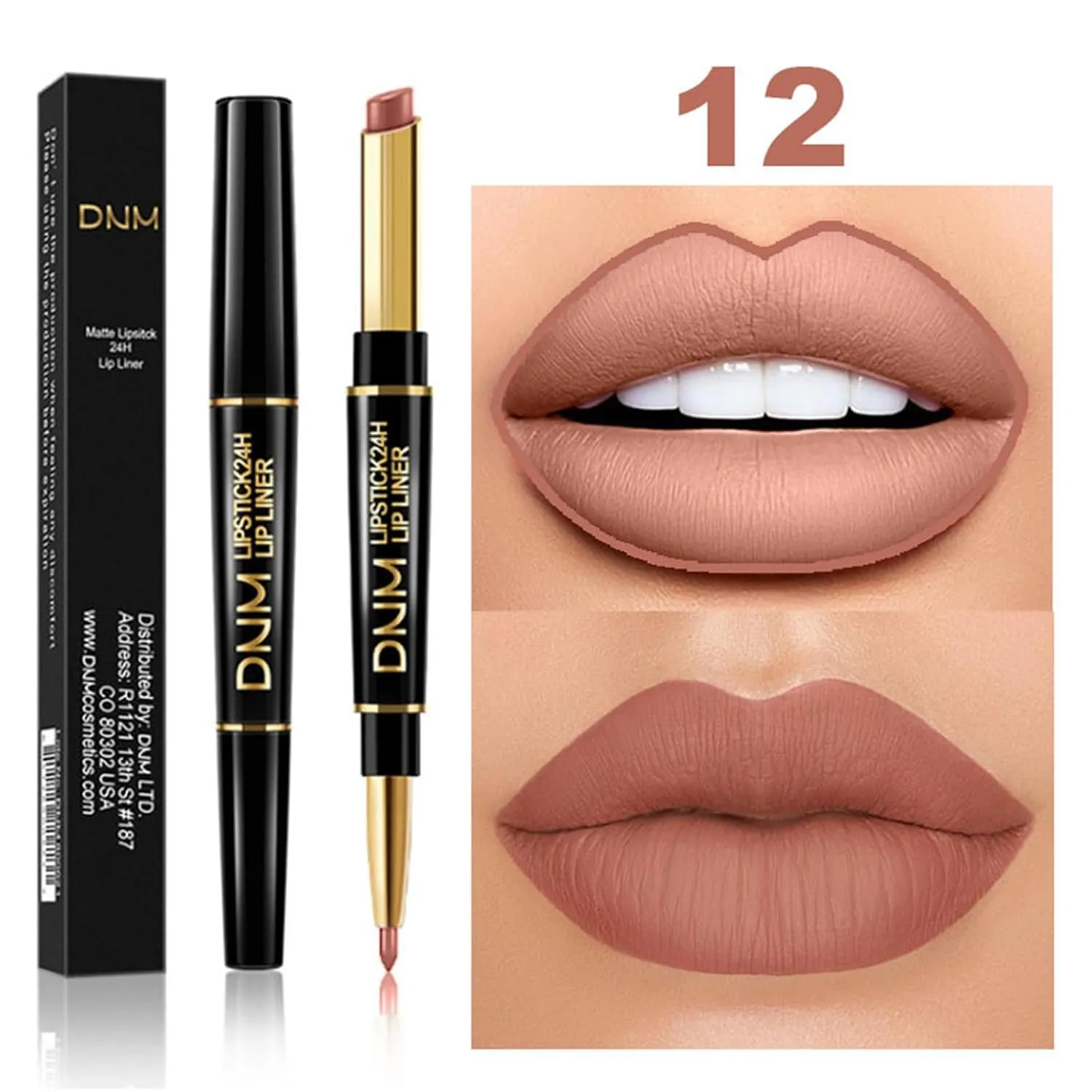 PHOERA Foundation Full Coverage,3Pcs Lip Liner and Lipstick Set Chestnut Nude Brown for Matte Finish, PHOERA Makeup Wrinkles Matte Natural Finish for a Flawless Complexion (102- Nude Lip SetA)