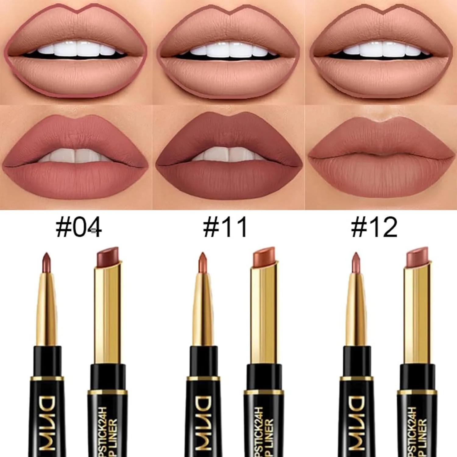 PHOERA Foundation Full Coverage,3Pcs Lip Liner and Lipstick Set Chestnut Nude Brown for Matte Finish, PHOERA Makeup Wrinkles Matte Natural Finish for a Flawless Complexion (102- Nude Lip SetA)