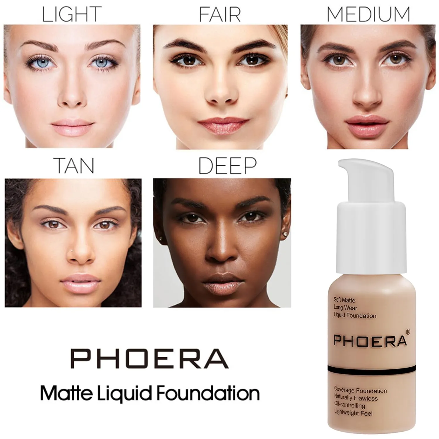 PHOERA Foundation Full Coverage,3Pcs Lip Liner and Lipstick Set Chestnut Nude Brown for Matte Finish, PHOERA Makeup Wrinkles Matte Natural Finish for a Flawless Complexion (102- Nude Lip SetA)
