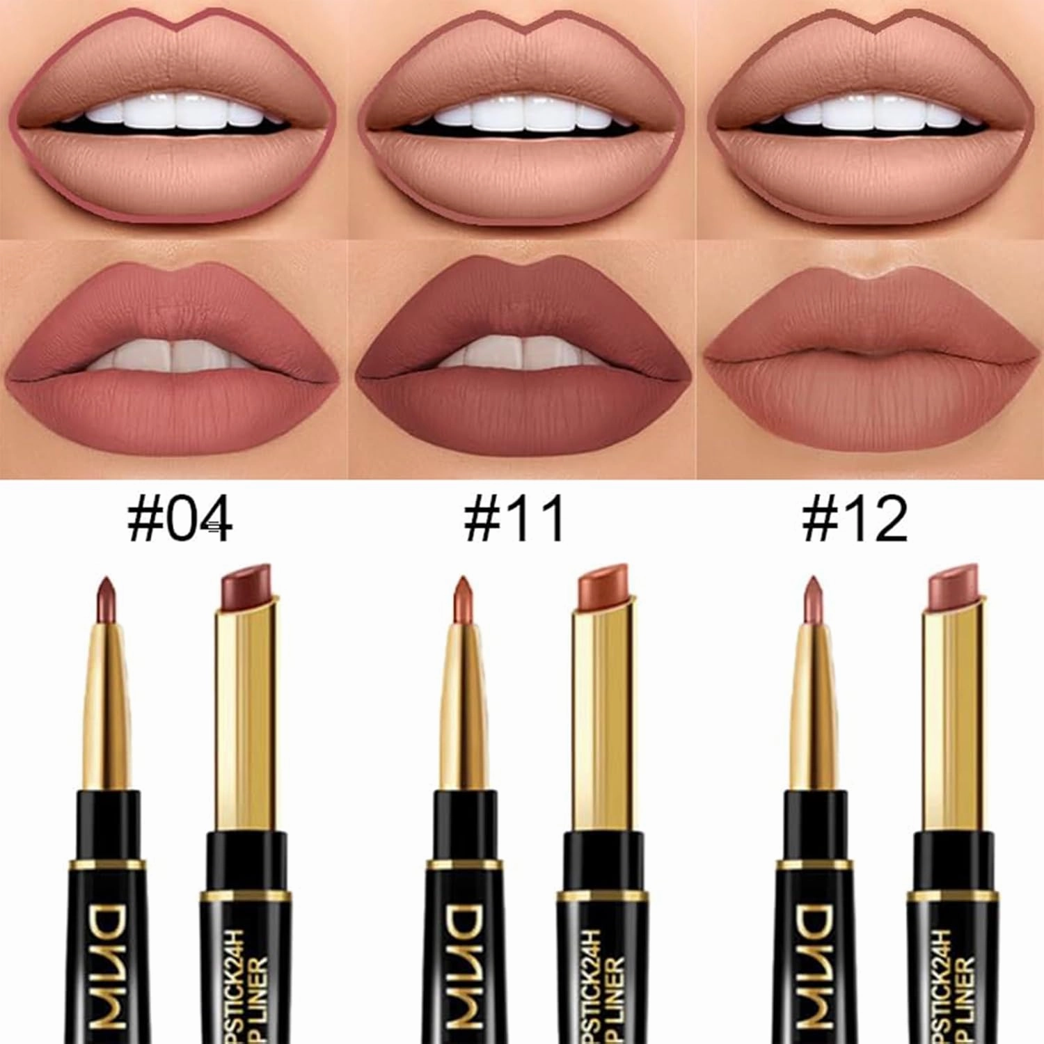 PHOERA Foundation Full Coverage,3Pcs Lip Liner and Lipstick Set Chestnut Nude Brown for Matte Finish,PHOERA Makeup Wrinkles Matte Natural Finish for a Flawless Complexion(104-Buff Beige Lip SetA)