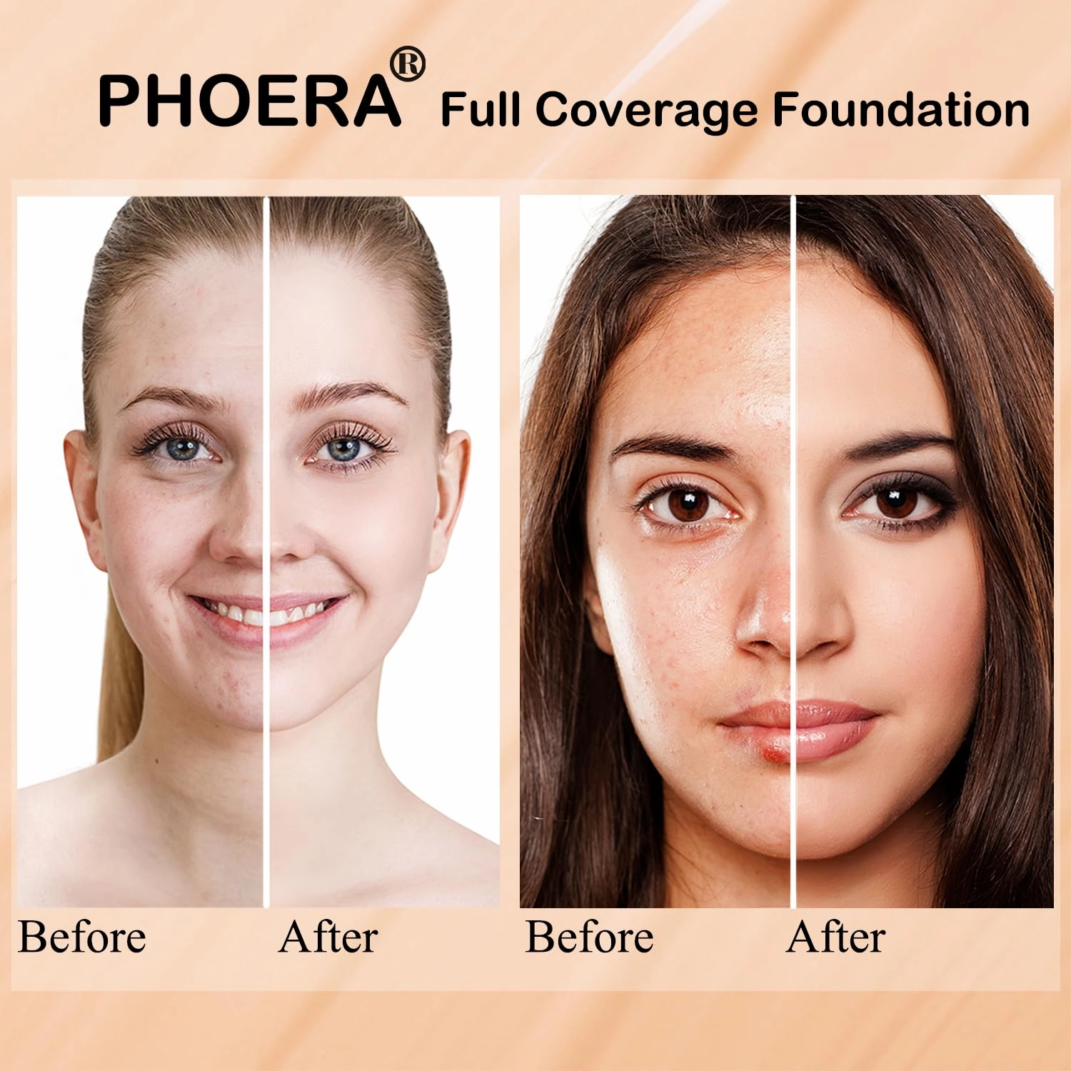 PHOERA Foundation,PHOERA 9D Mascara,PHOERA Makeup Foundation Full Coverage,PHOERA Primer, PHOERA Powder, PHOERA Concealer, Kabuki Brushes Foundation (102 Nude)