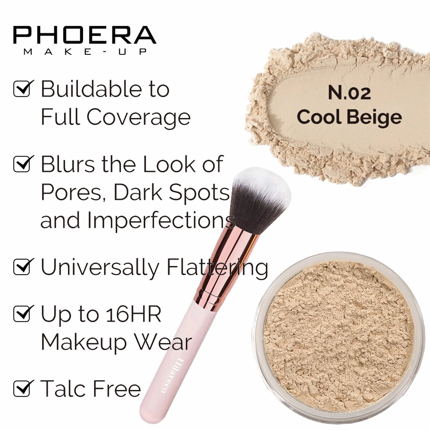 PHOERA Foundation,PHOERA 9D Mascara,PHOERA Makeup Foundation Full Coverage,PHOERA Primer, PHOERA Powder, PHOERA Concealer, Kabuki Brushes Foundation (102 Nude)
