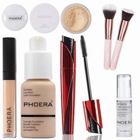 PHOERA Foundation,PHOERA 9D Mascara,PHOERA Makeup Foundation Full Coverage,PHOERA Primer, PHOERA Powder, PHOERA Concealer, Kabuki Brushes Foundation (102 Nude)