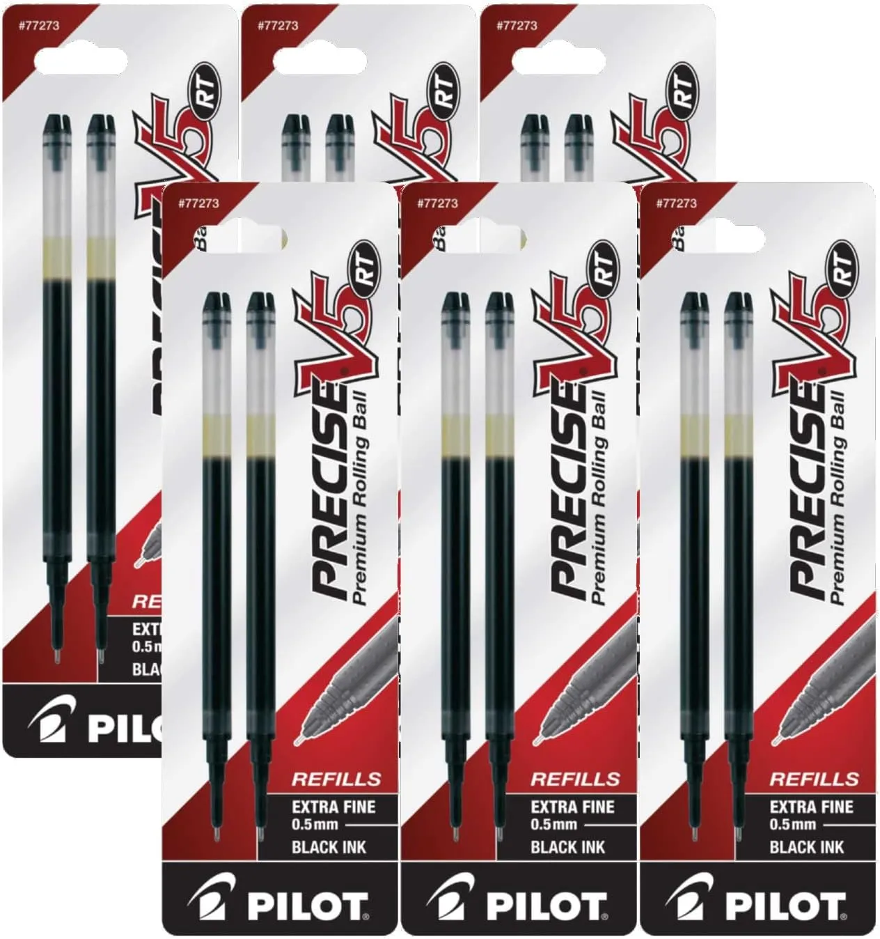Pilot Precise V5 RT Liquid Ink Retractable Rollerball Pen Refills, 0.5mm, Extra Fine Point, Black Ink, Pack of 12