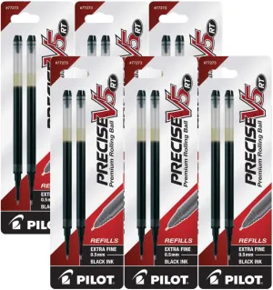 Pilot Precise V5 RT Liquid Ink Retractable Rollerball Pen Refills, 0.5mm, Extra Fine Point, Black Ink, Pack of 12
