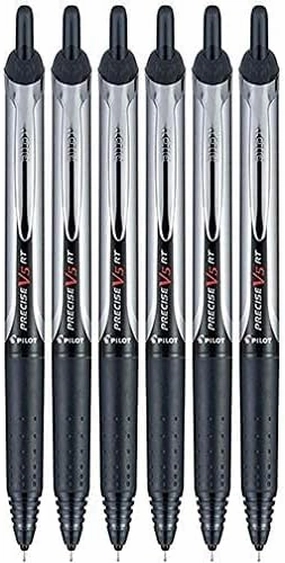 Pilot Precise V5 RT Retractable Liquid Ink Rollerball Pens, Extra Fine Point, 0.5mm, Black Ink, 6 Count